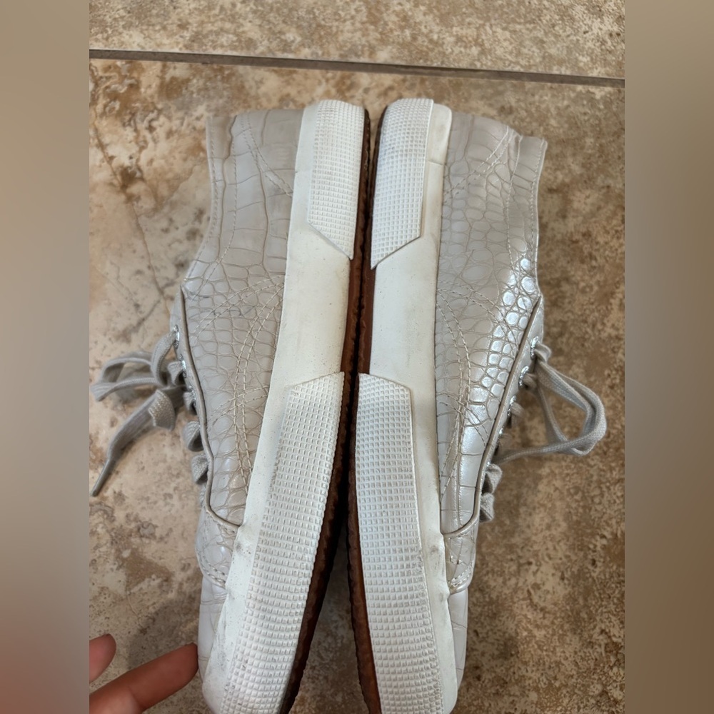 Superga Cream Taupe Crocodile-Embossed Low-Top minimalist Sneakers - Picture 4 of 7